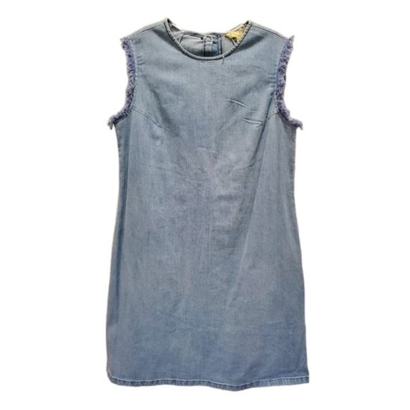 Hope and Harlow New Frayed Sleeveless Relaxed Fit Denim Shift Dress - Size 2 - Picture 2 of 6
